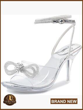 Clear Heels Rhinestone Bow Strappy Sandals Platform Stiletto Wedding Shoes
